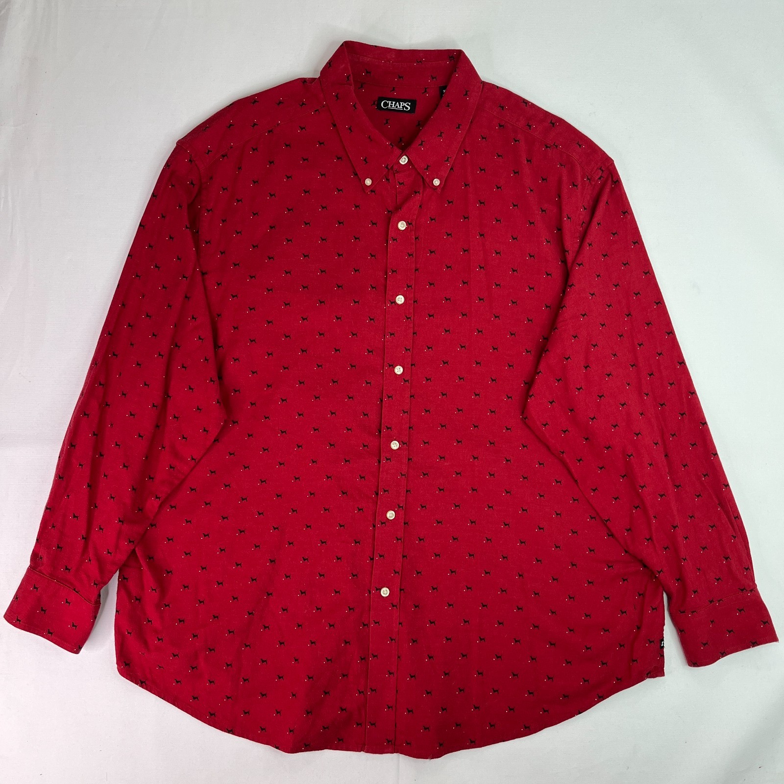 CHAPS Ralph Lauren Men’s Red All Over Dog Print Flannel Button Up Shirt 3XB