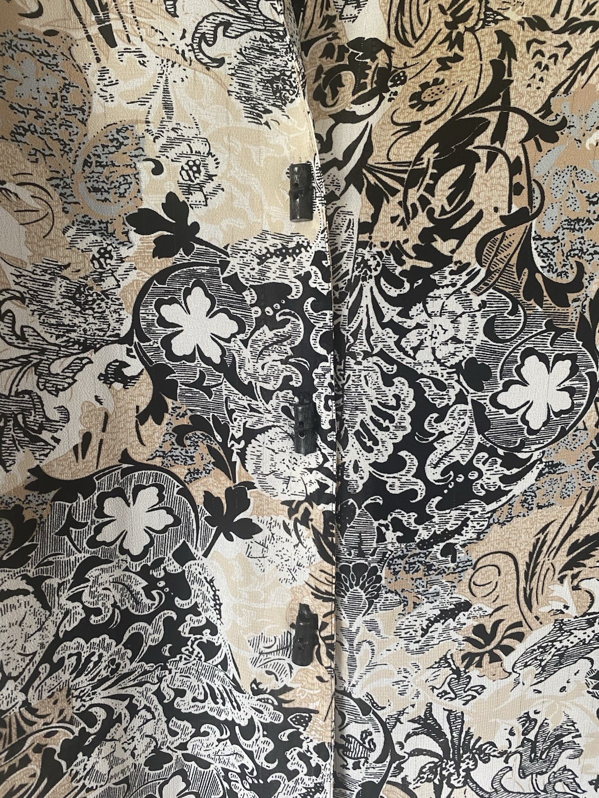 Gloria Lance Blouse With Cami Medium Black Tan White Floral Shoulder Pads VTG