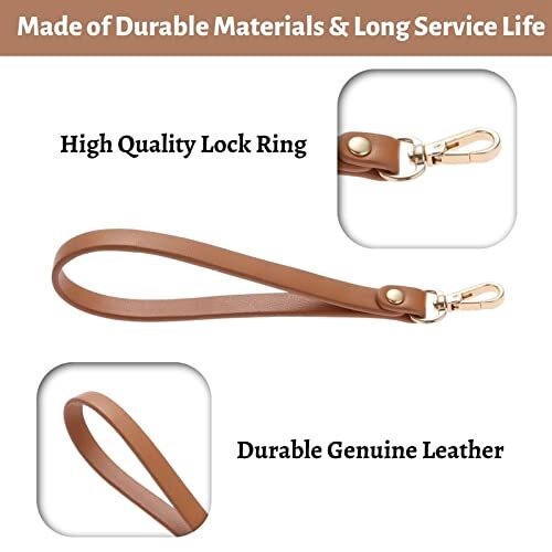 15 * 0.8cm Short Purse Strap Genuine Leather Wristlet Keychain Handle Rope Tan