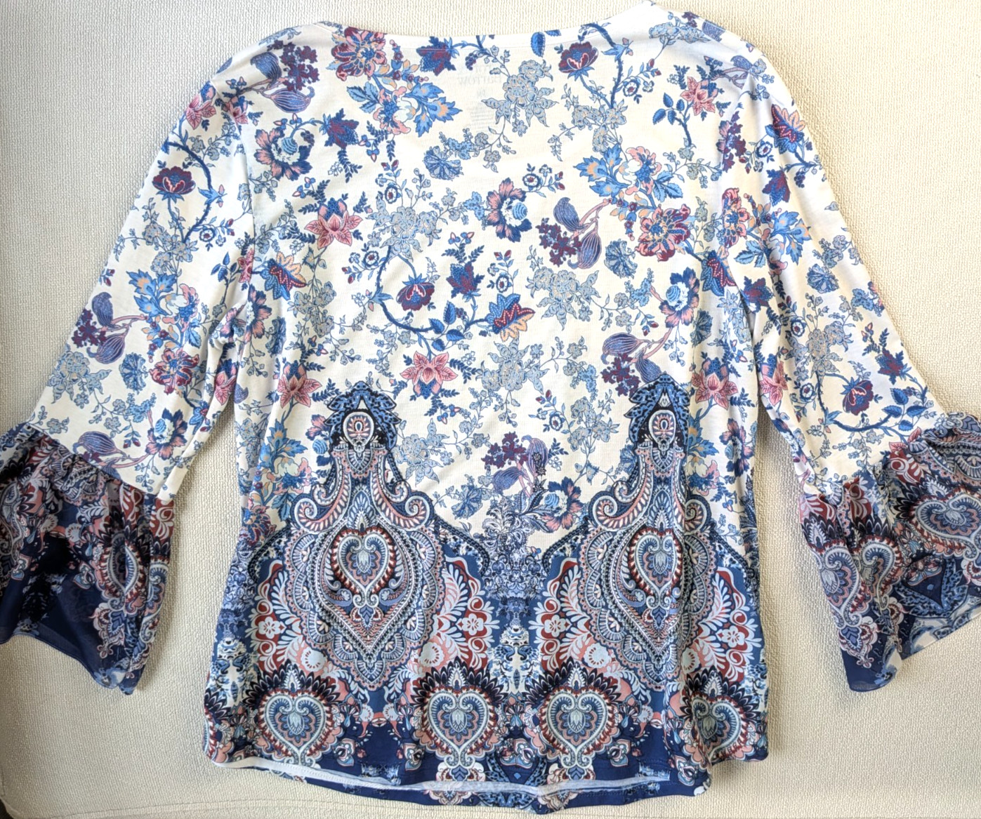 Croft & Barrow Top Women’s PM Petite Medium Blue Floral 3/4 Sleeve Stretch