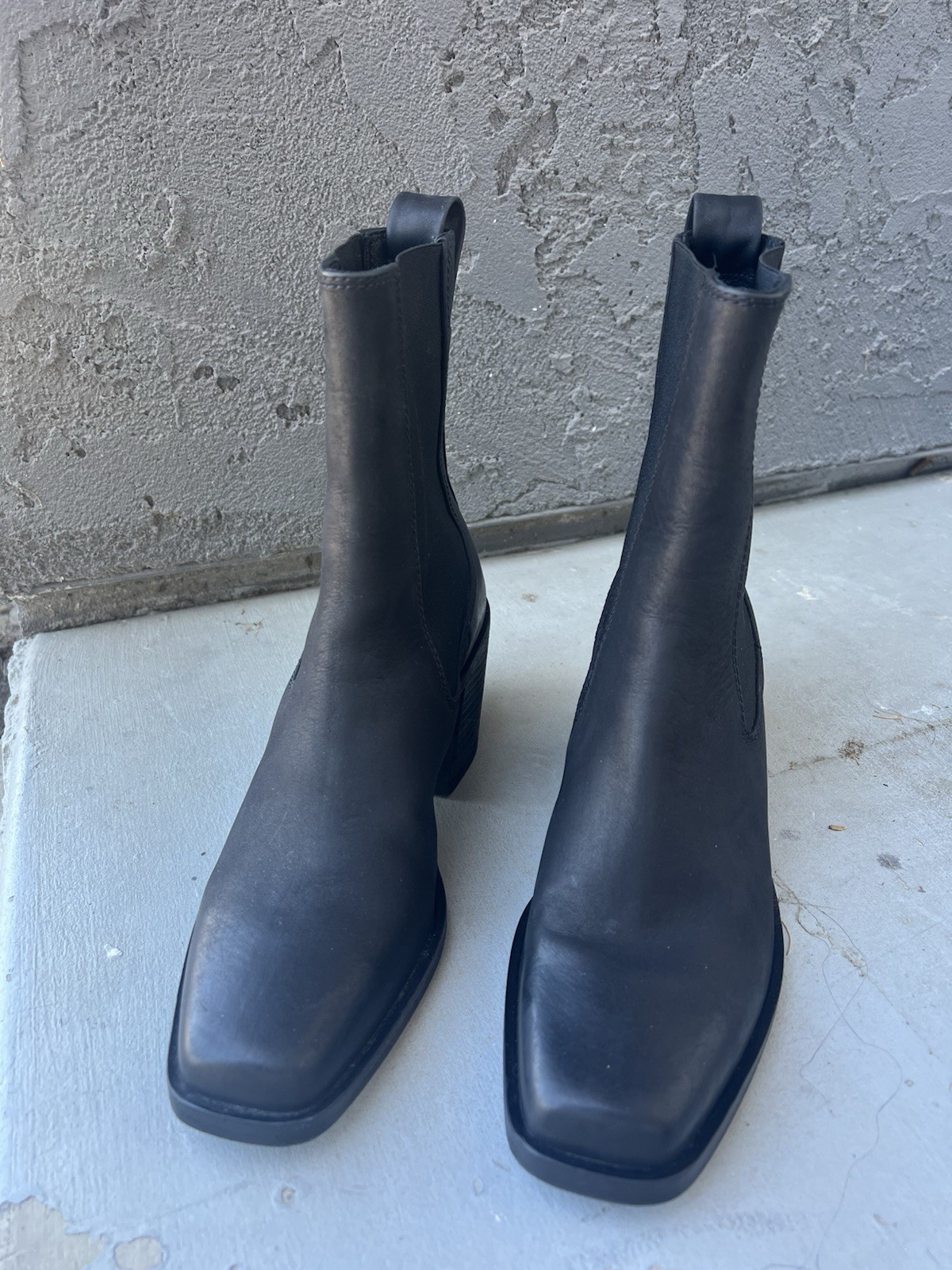 rag & bone Women’s Black Leather Chelsea Ankle Boots Square Toe 7.5 M Italy