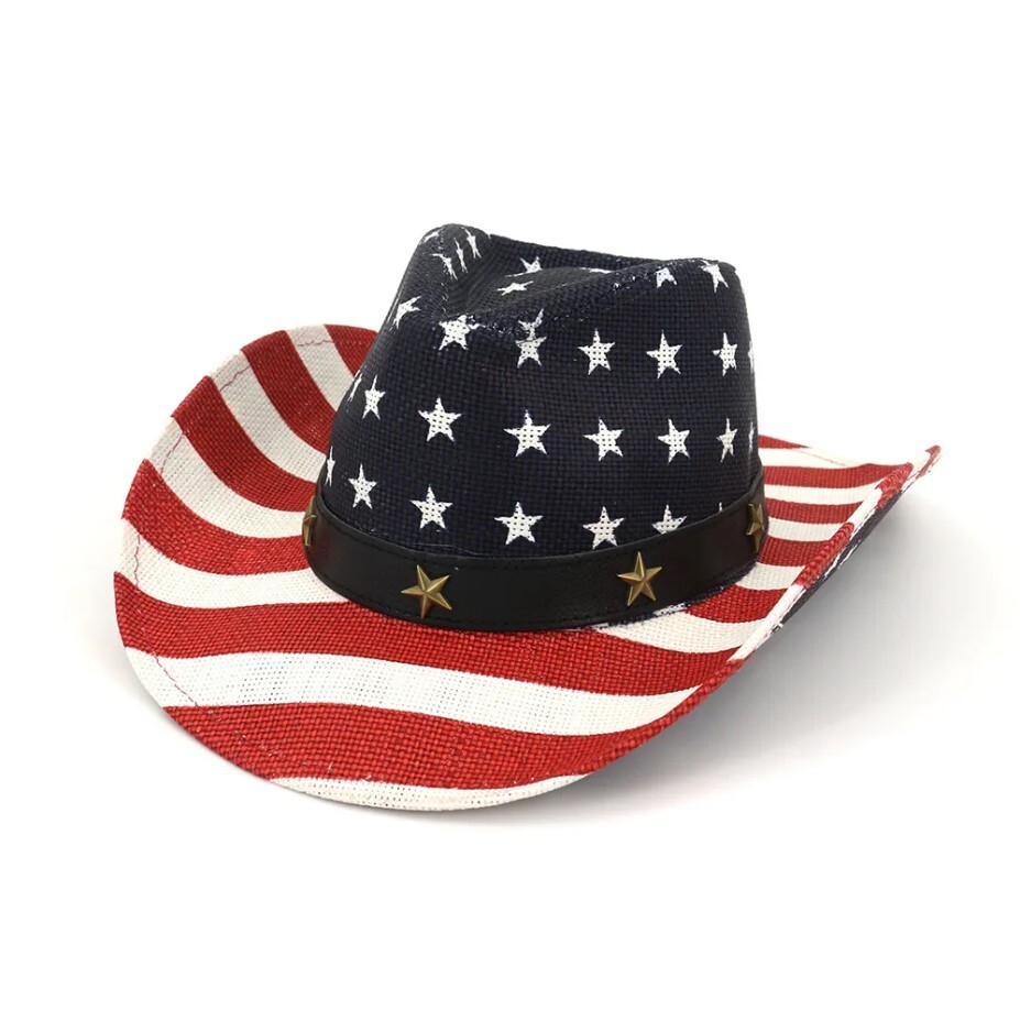 American Flag Cowboy Hat, Bright Red, White, Blue Western USA Shape-It Brim