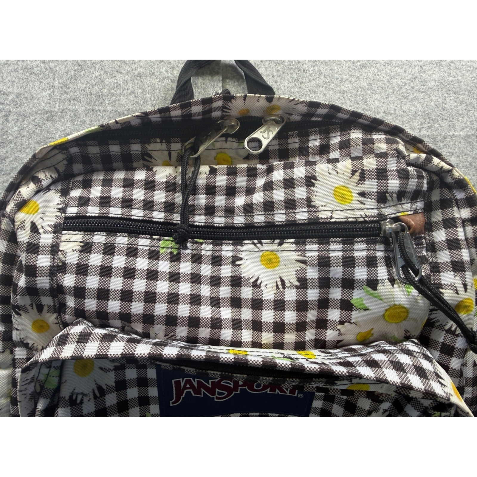 JanSport Cool Student Backpack Kids OS Black White Daisy Gingham Floral Bag