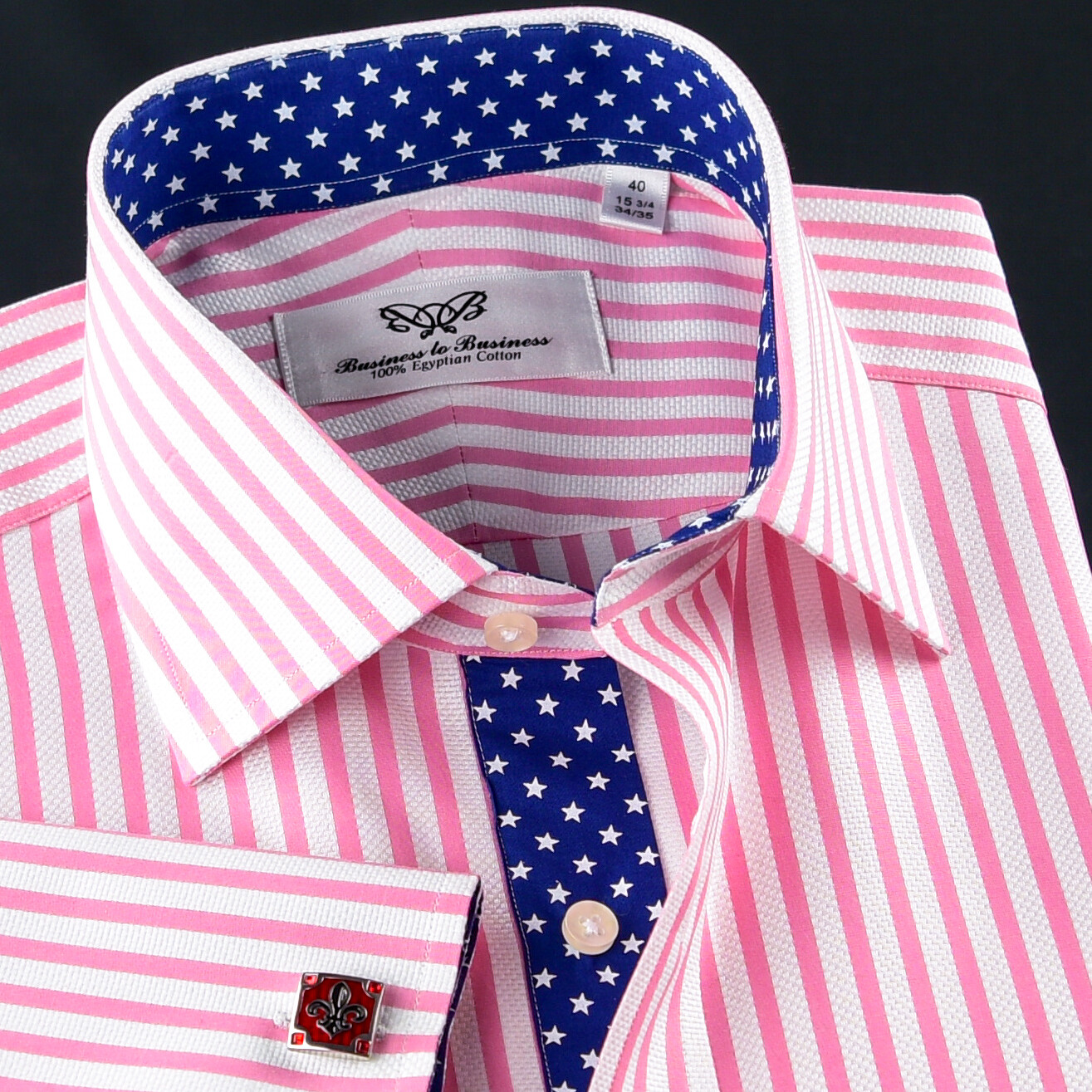Pink Stripe Formal Business With Blue Stars Inner Lining Professional BossDress
