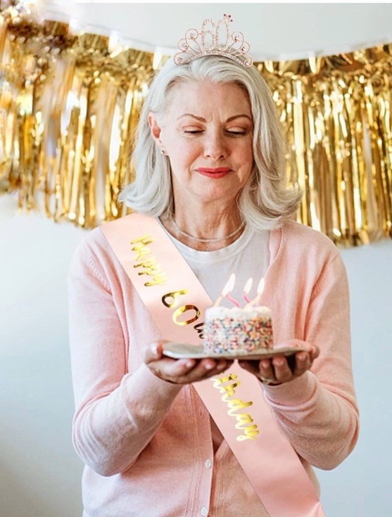 Rose Gold 60th Headband & Happy 60th Birthday Sash. In Package