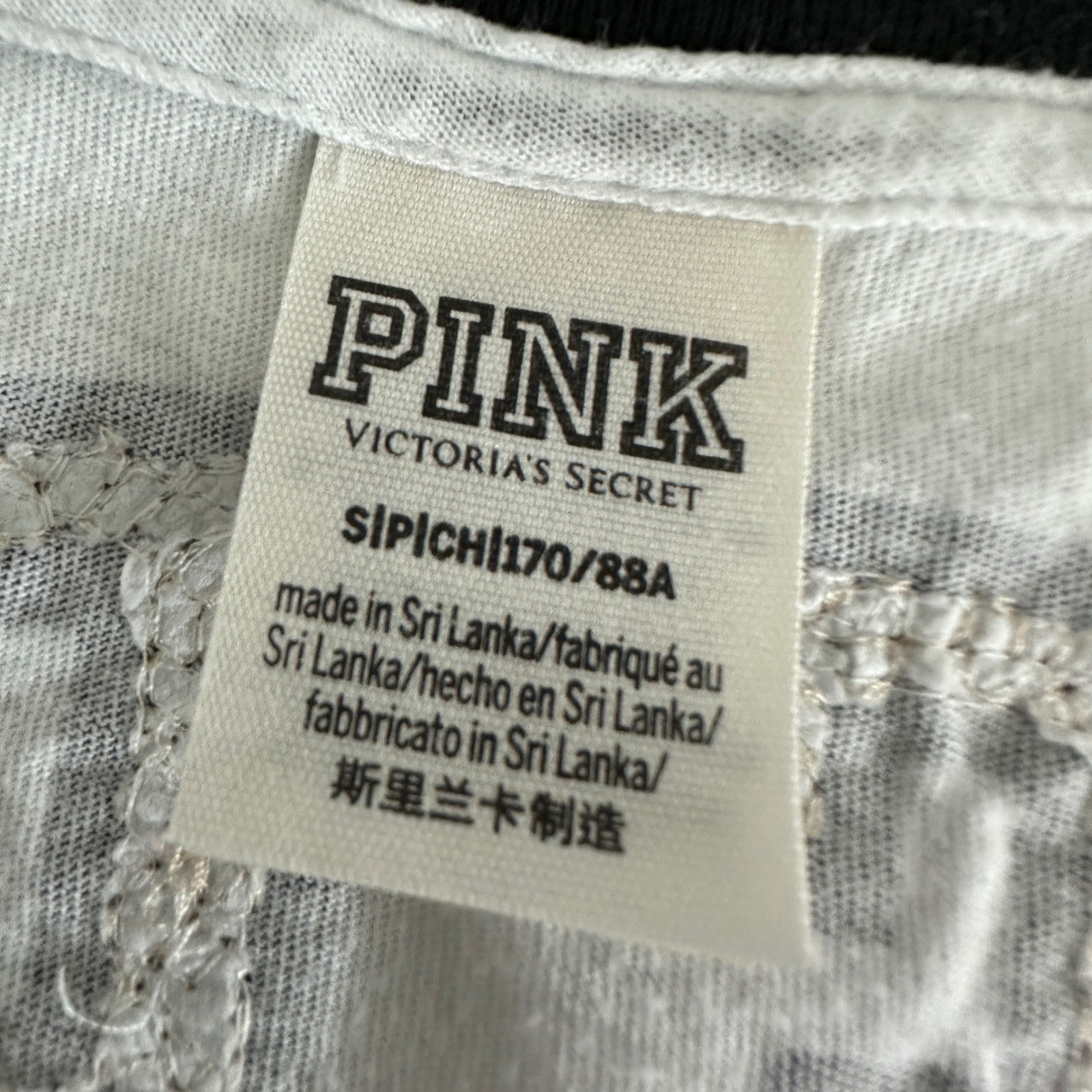 PINK Victorias Secret Womens Top S Love Pink Eighty Six White Bling Sleeve Tee