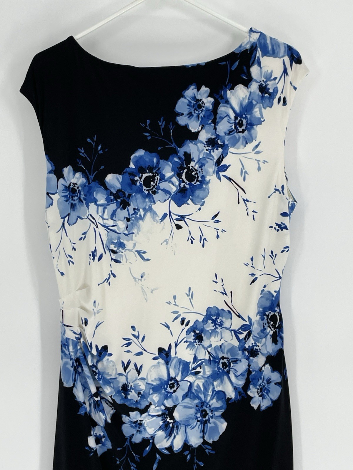 LAUREN RALPH LAUREN Womens Size 16 Lined Blue Floral Print Wear to Work Dress