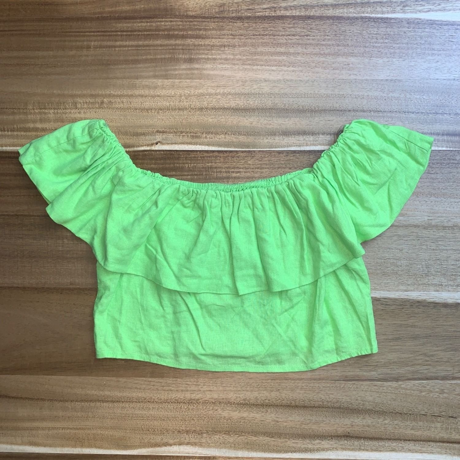 A New Day Womens Off-The-Shoulder Ruffle Crop Top Elastic Fit Summer Style