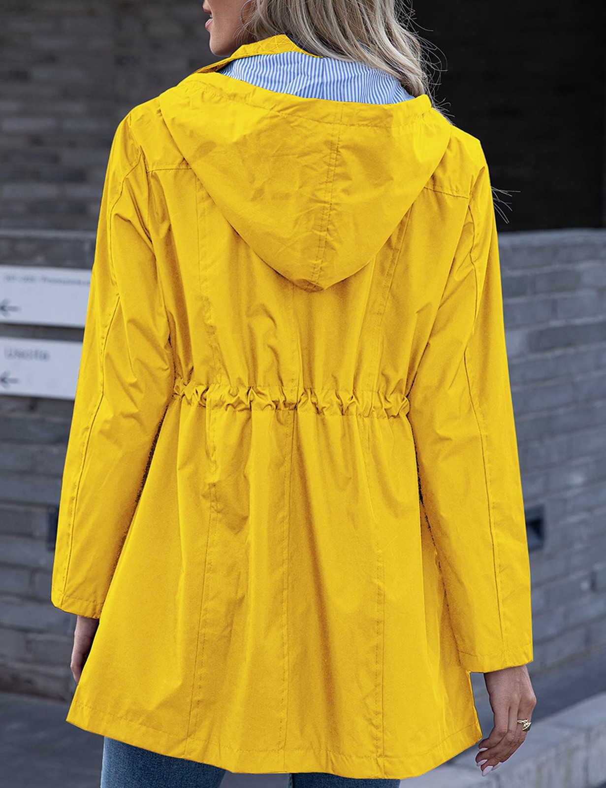 Casual Outdoor Rain Jackets Long Rainwear Jacket (Yellow, L)