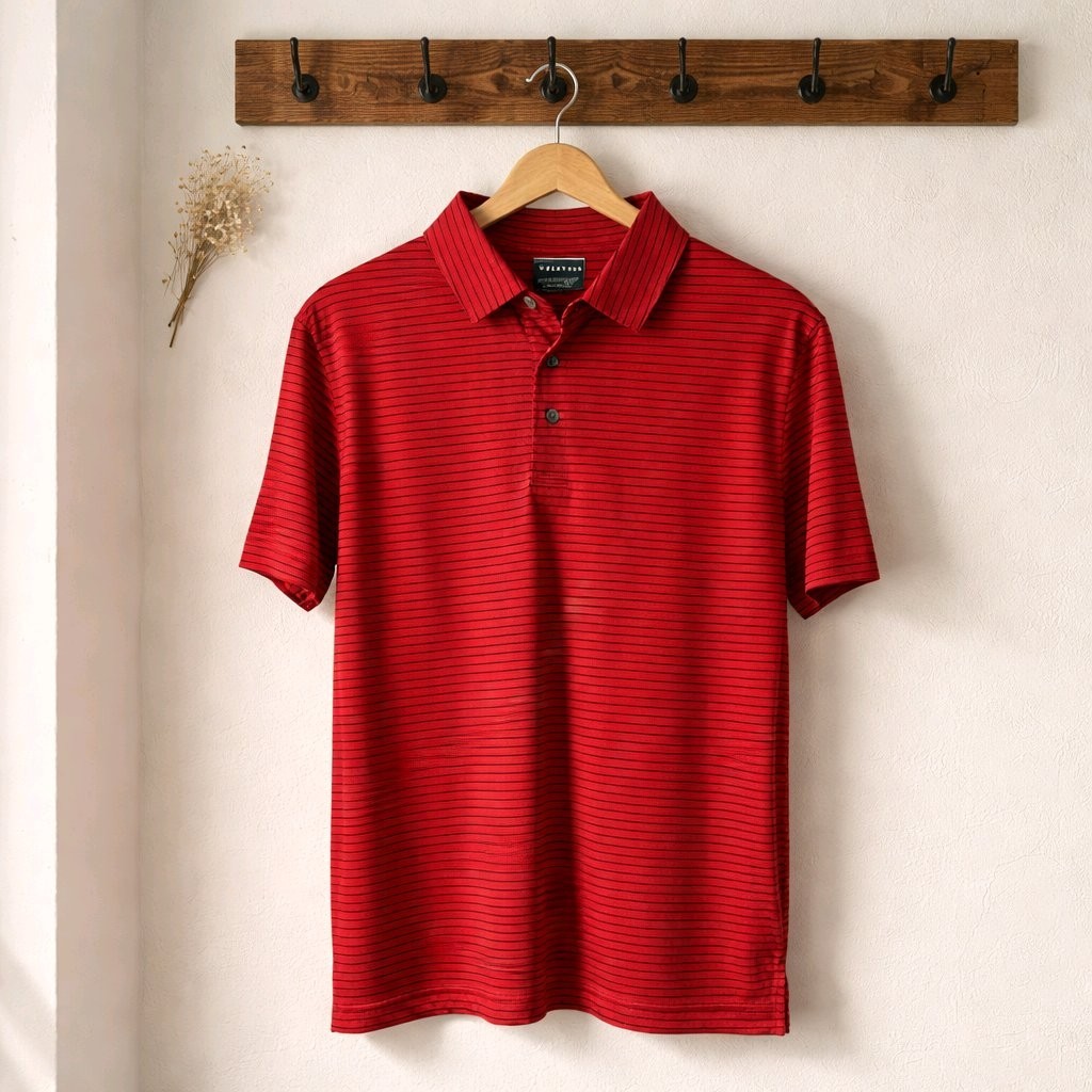 PGA Tour Men’s Polo Golf Shirt Red With Black Stripes Size Small