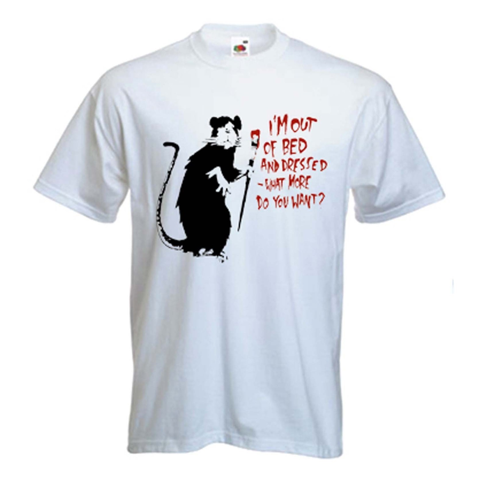 BANKSY I’M OUT OF BED AND DRESSED RAT T-SHIRT – Choice Of Colours – S to XXXL