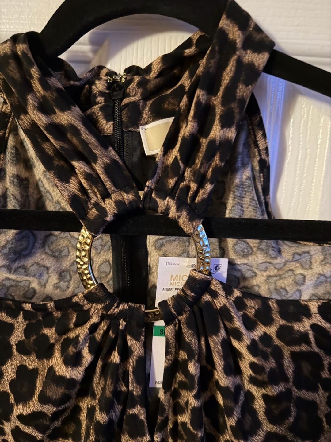 Michael Kors Leopard Print Cold Shoulder Blouse Top with Hardware Detail