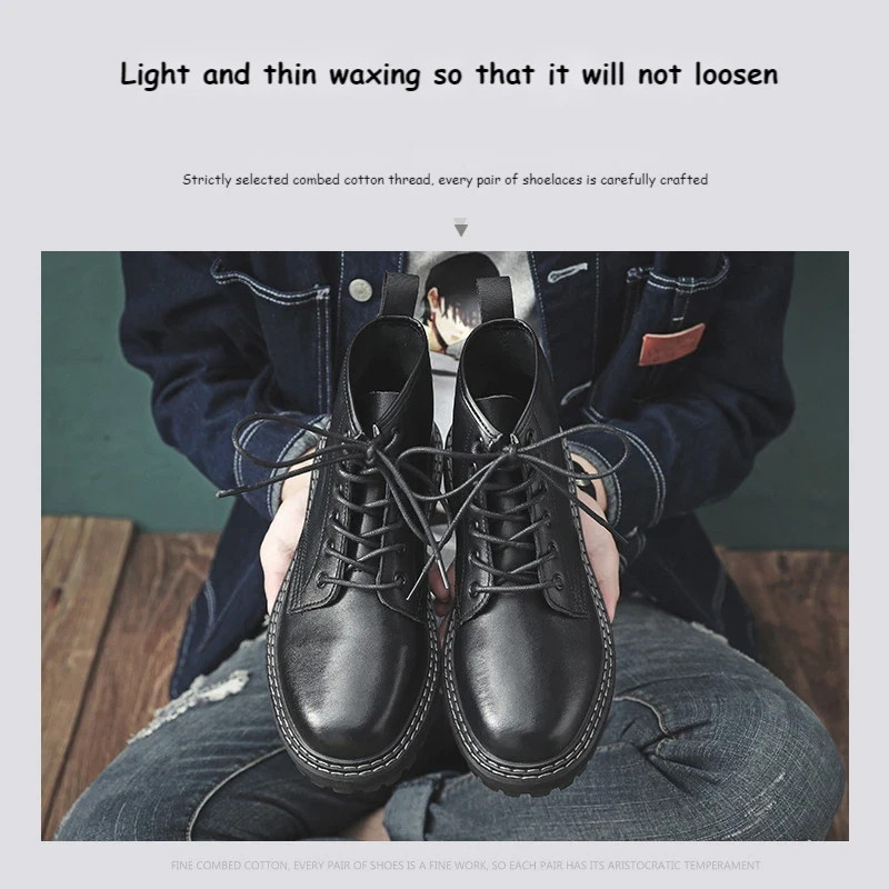 Cotton Waxed Shoe Laces round Leather Shoelaces for Oxford Boots Waterproof Shoe