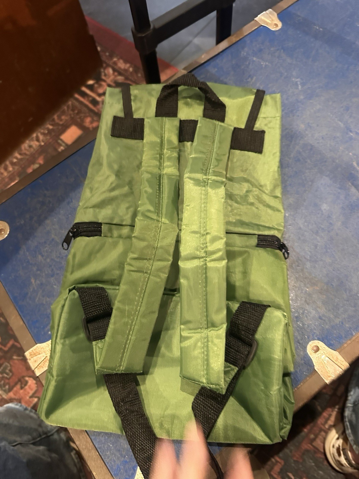 VTG Golden Virginia Green & Black Backpack Buckle Flap, Zipper Pockets Travel