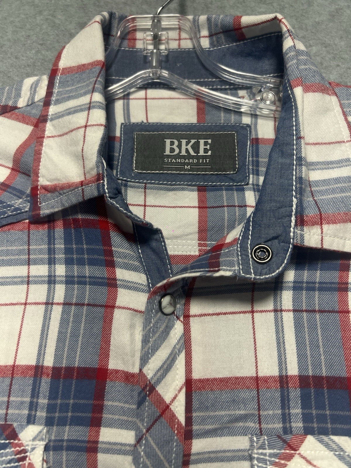 BKE Buckle Shirt Snap Button Size M Blue White Plaid Western Long Sleeve