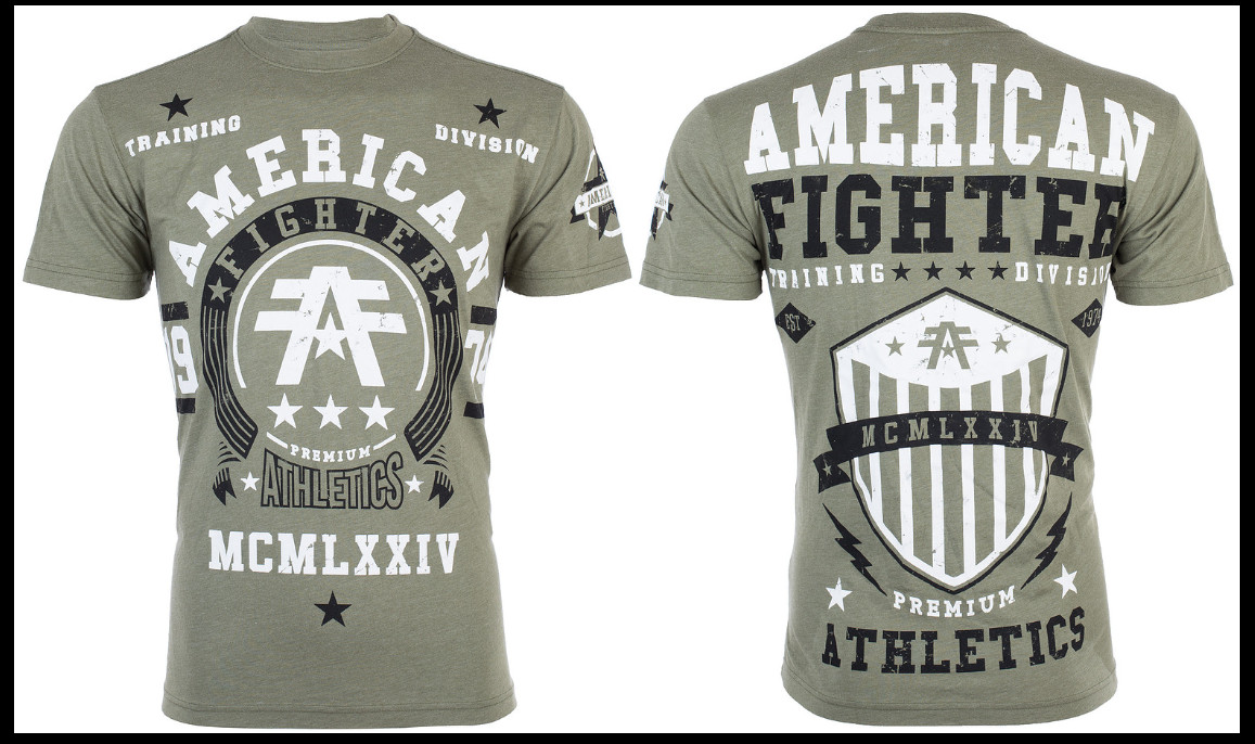 AMERICAN FIGHTER Military Green DALTON Athletic Graphic T-shirt NWT