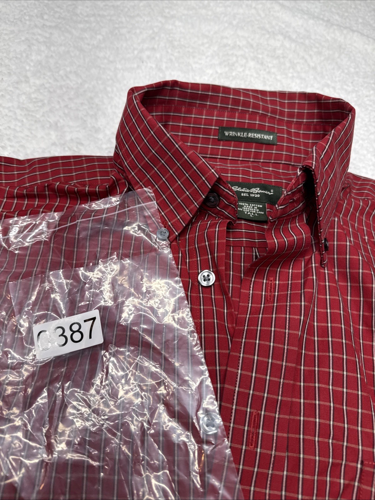 Eddie Bauer Mens Sz L Tall Red Plaid Button Down 100% Baumwolle Cotton LS Shirt