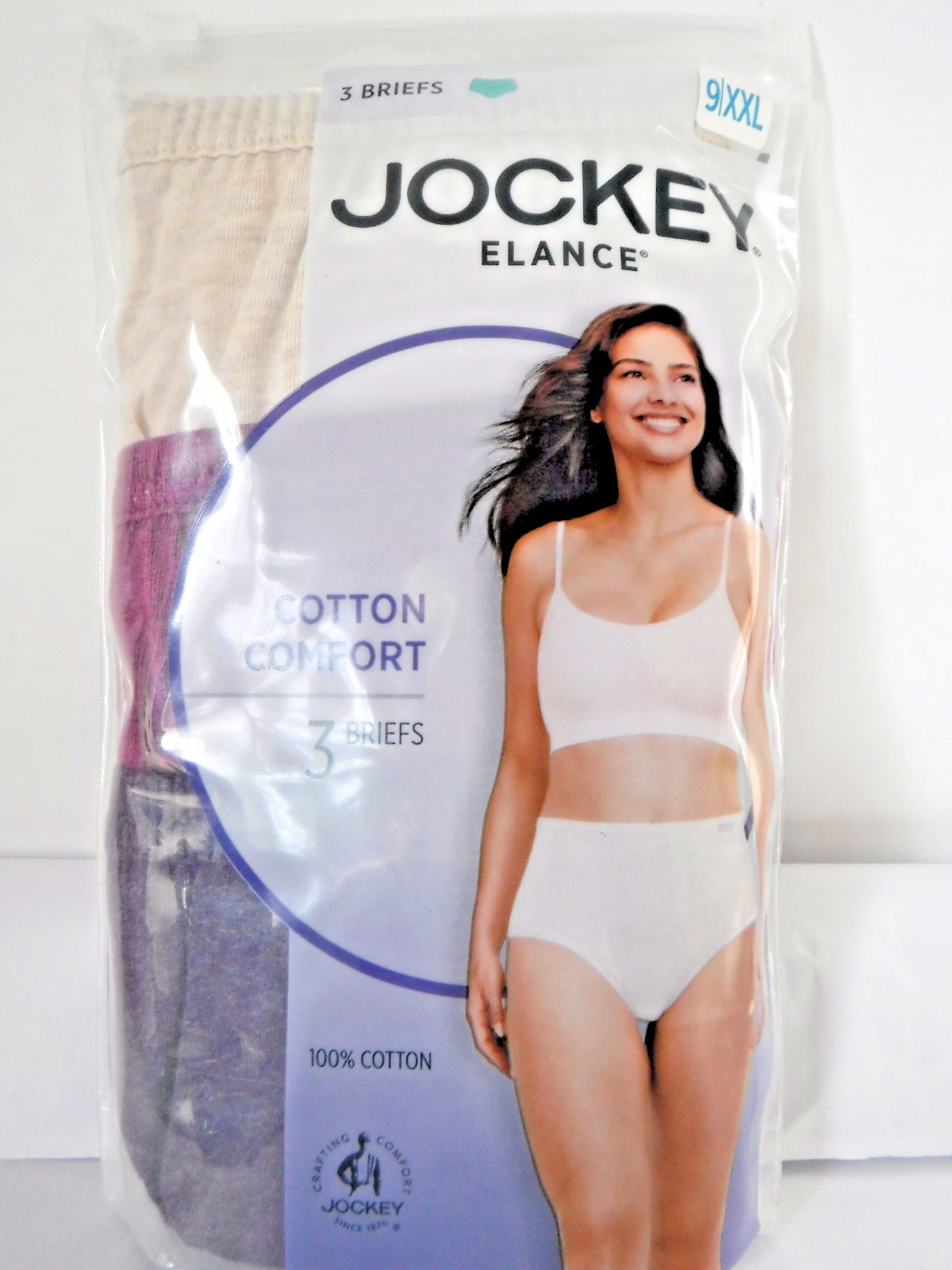 Jockey 3 Briefs Panties Cotton waistband 1486 Purple Oatmeal Boysenberry sz 9