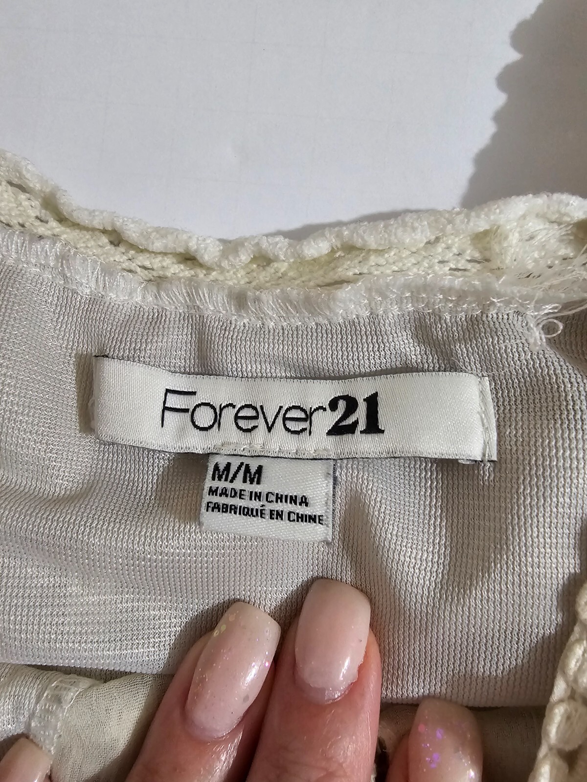 Forever 21 Semi Sheer Blouse with Lace & Pearl Detail and Embroidery Detail Sz M