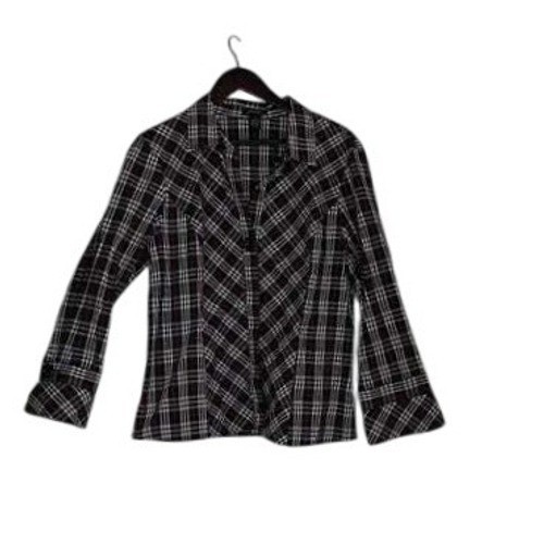 SPENSE Classic Black White Checkered Red Button Front Shirt Blouse L Casual Chic