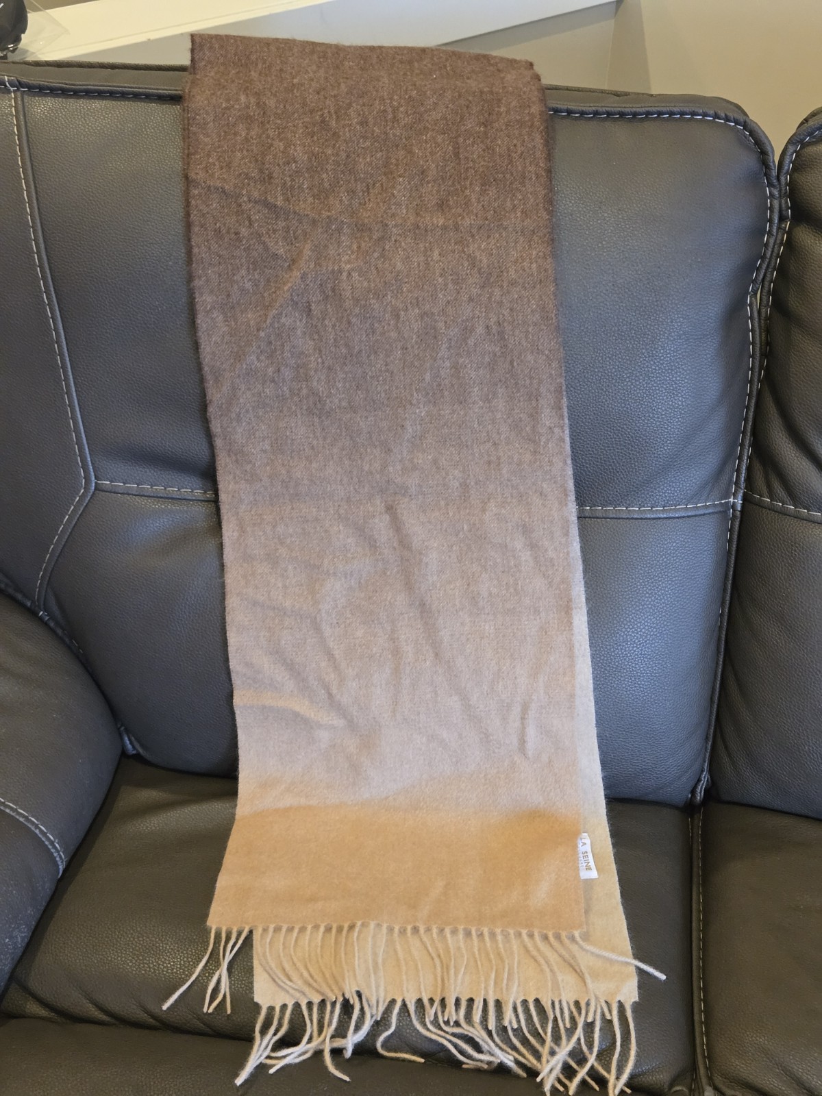 LA SEINE 100% CASHMERE SCARF Brown Ombre 75” X 12”