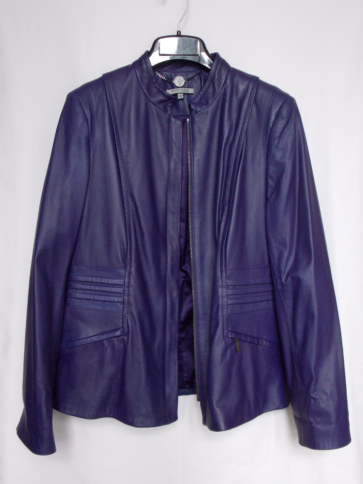Anne Klein Women’s Purple Leather Zip Jacket Size Medium