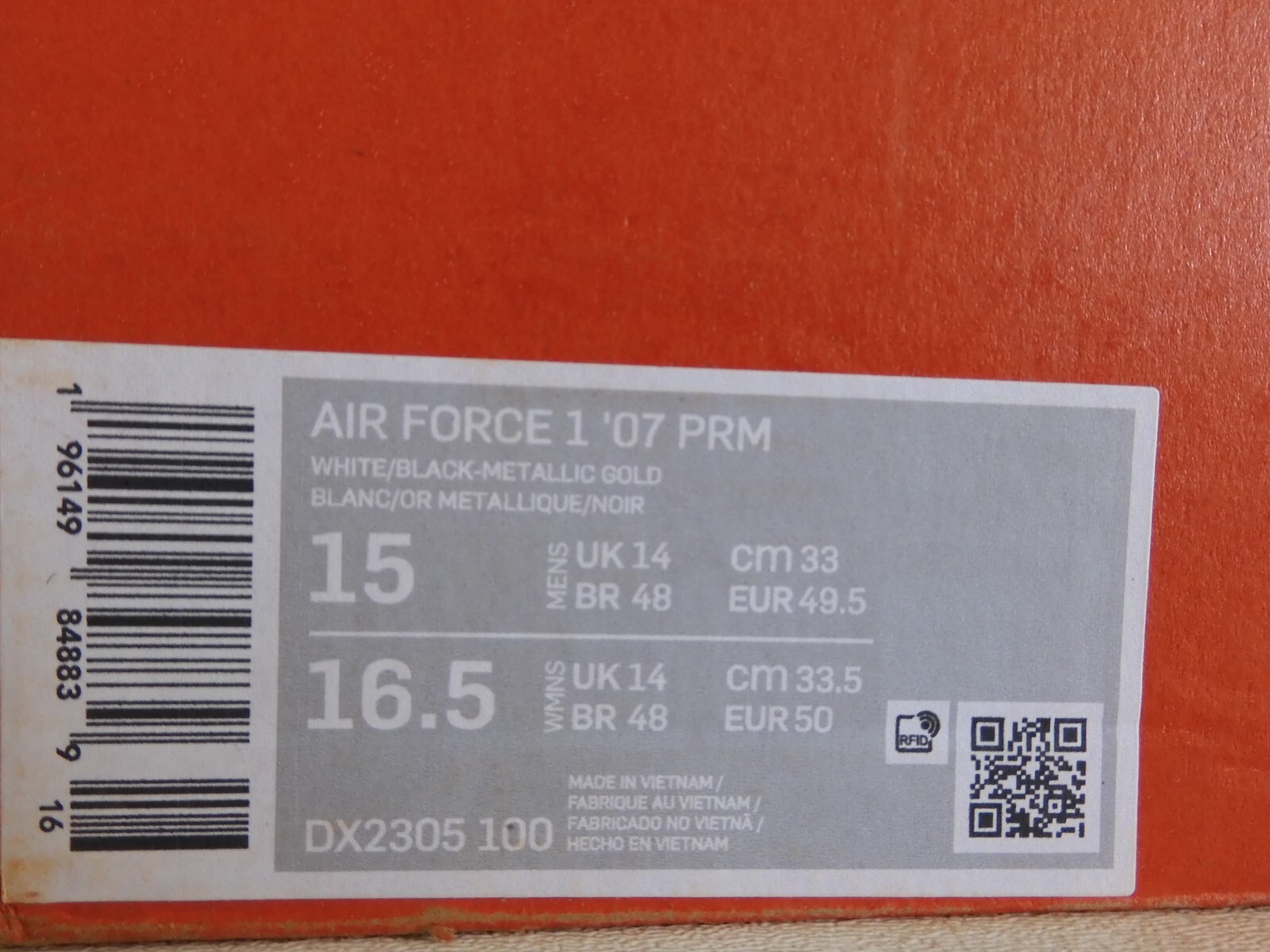 NIKE AIR FORCE 1 07 PREMIUM “40TH ANNIVERSARY EDITION BRONX” SZ 15 [DX2305-100]