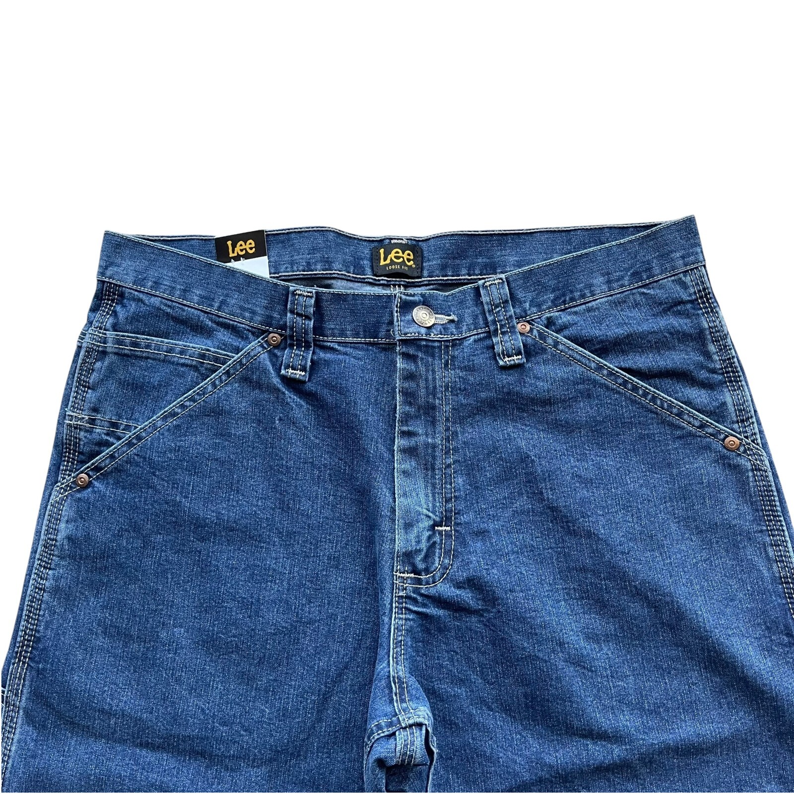Lee Men’s Stone Wash Straight Leg Loose Fit Cargo Carpenter Denim Jeans 3 Colors