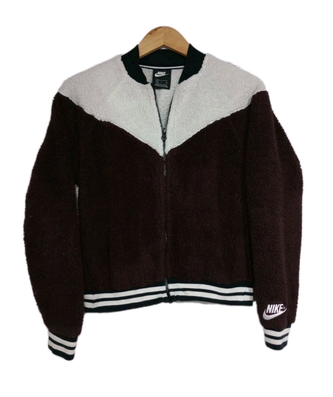 Nike Sportswear Bomber Jacket Women’s Small Sherpa Fuzzy Burgurgandy Zip Up Logo