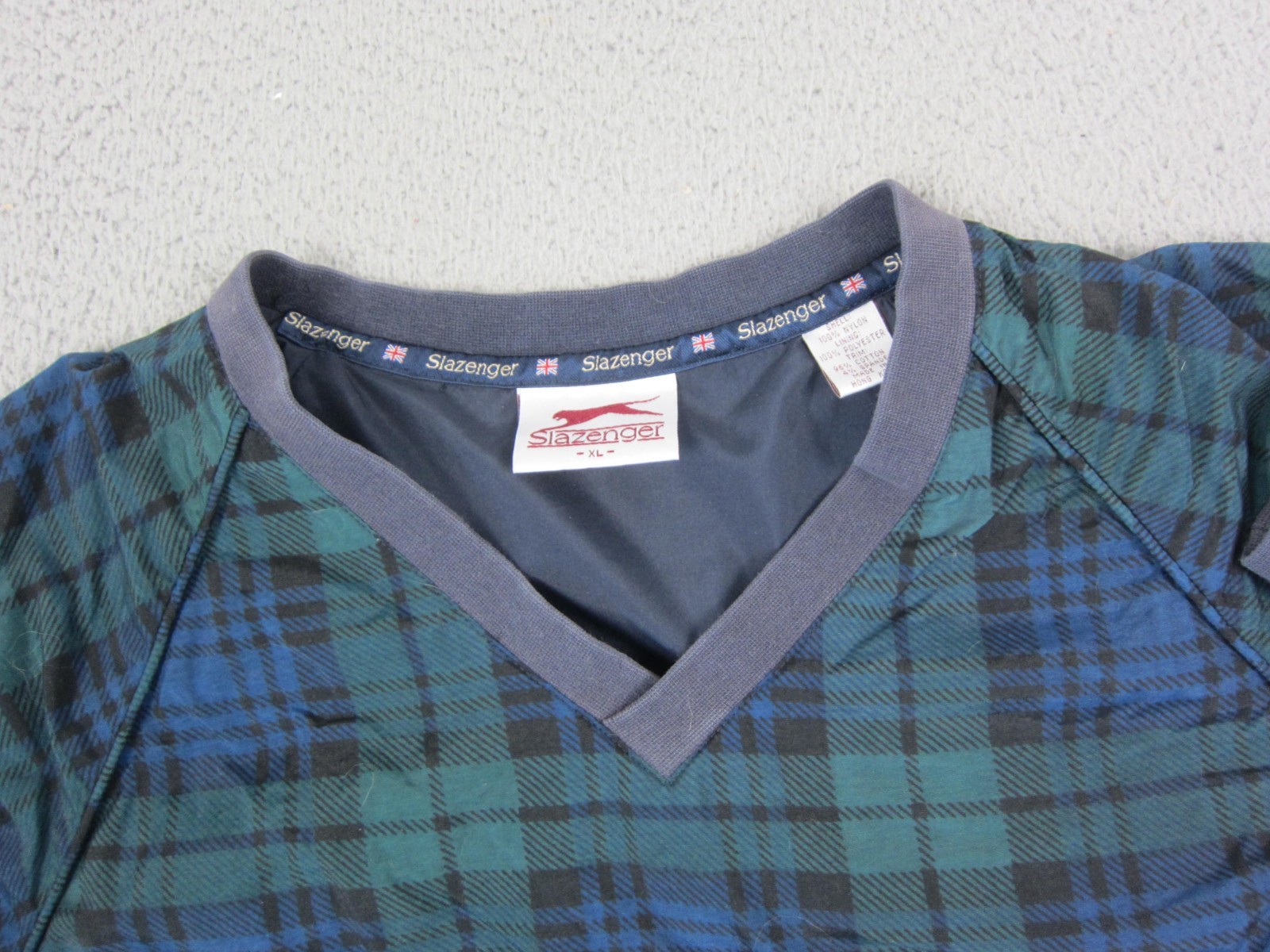 Vintage Slazenger Sweatshirt Mens Extra Large XL Blue Green Plaid Golfing Golf