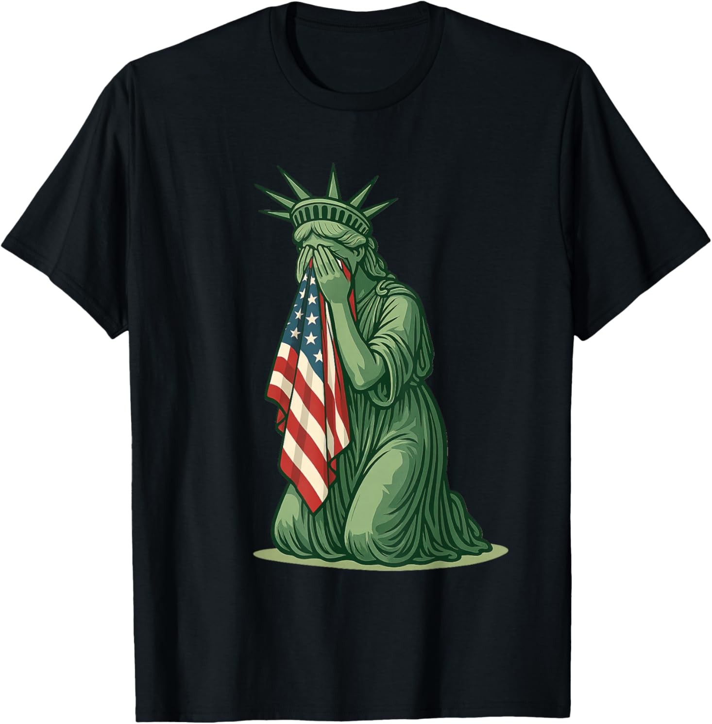 Statue of Liberty Crying Sad USA Flag Patriotic Resist T-Shirt