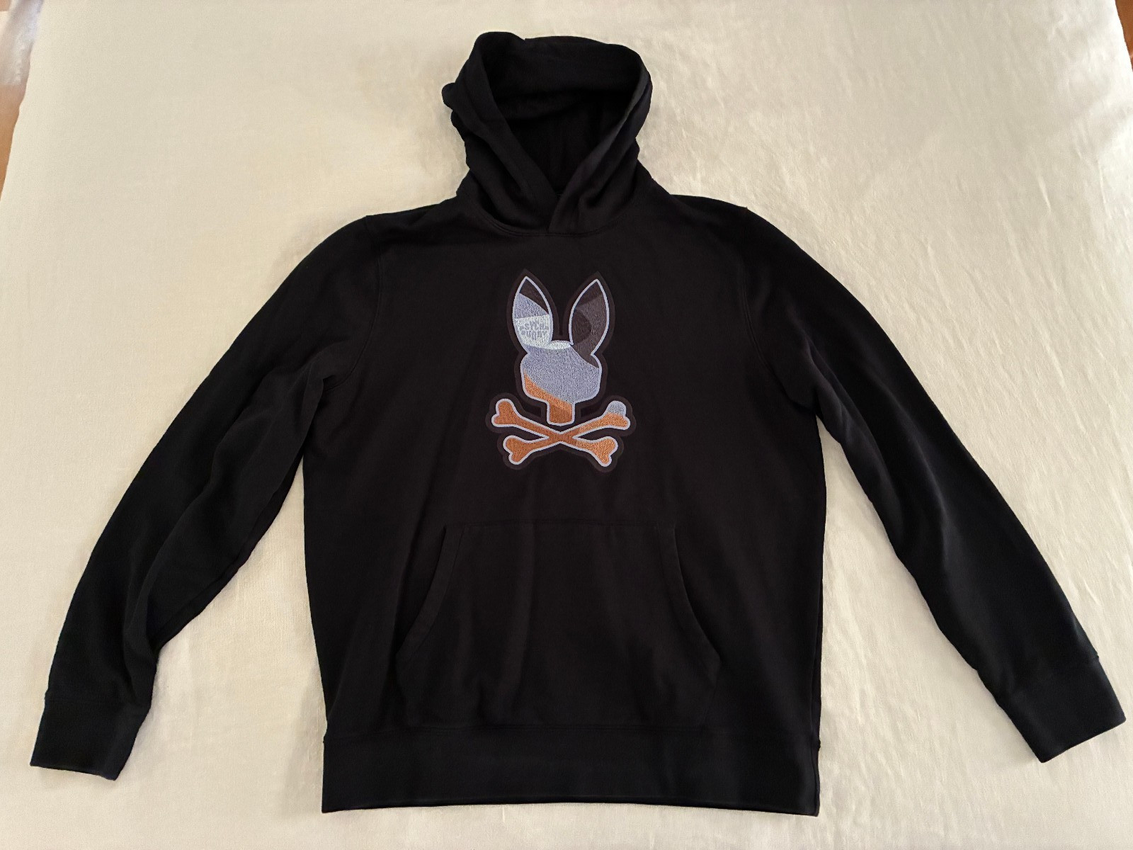 Psycho Bunny Dante Black/BIG EMBROIDERED~TEXTURED LOGO Hoodie Men’s L