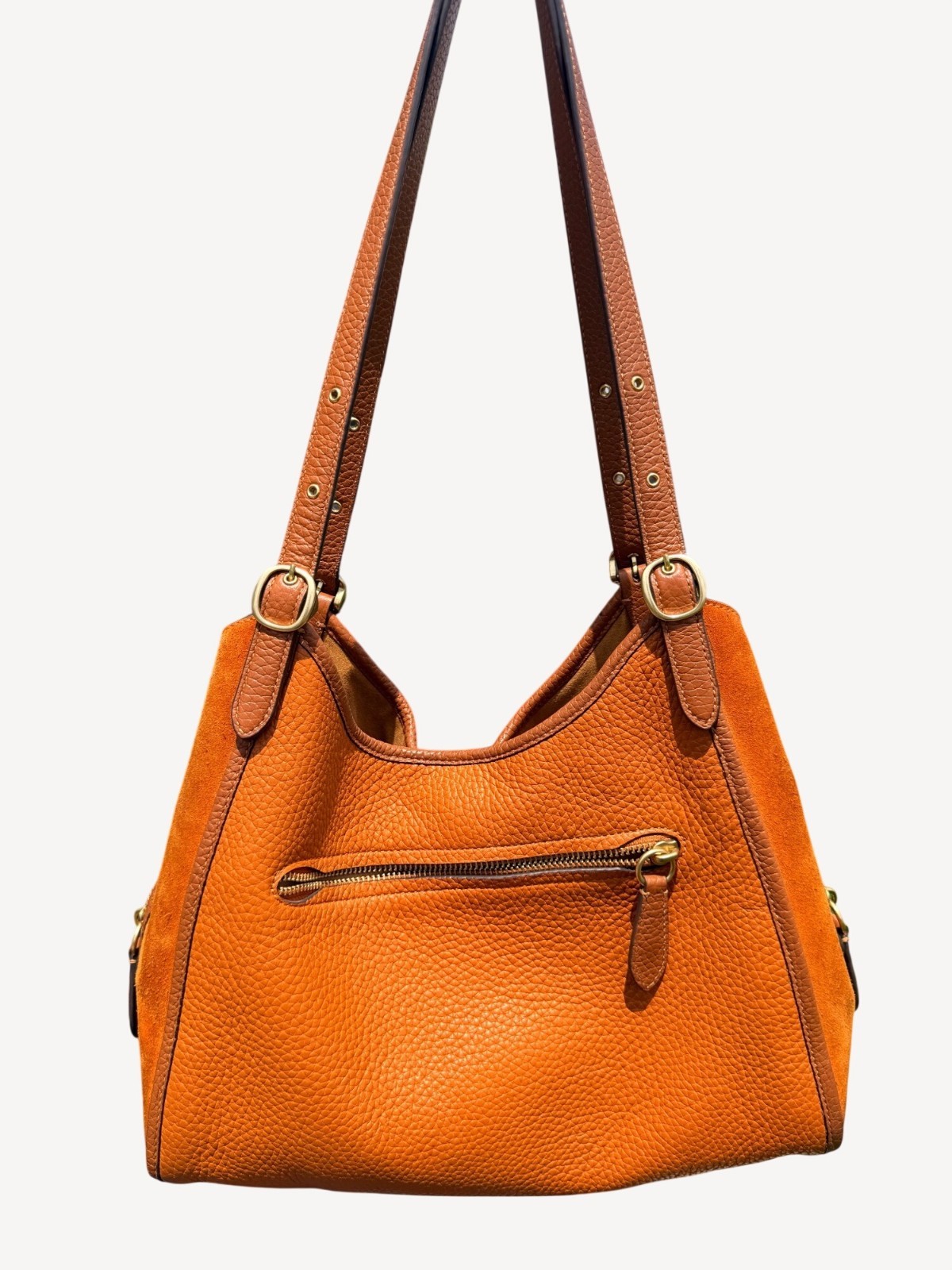 Coach Lori Shoulder Handbag Purse Canyon Orange Pebble Leather Suede Hobo Purse