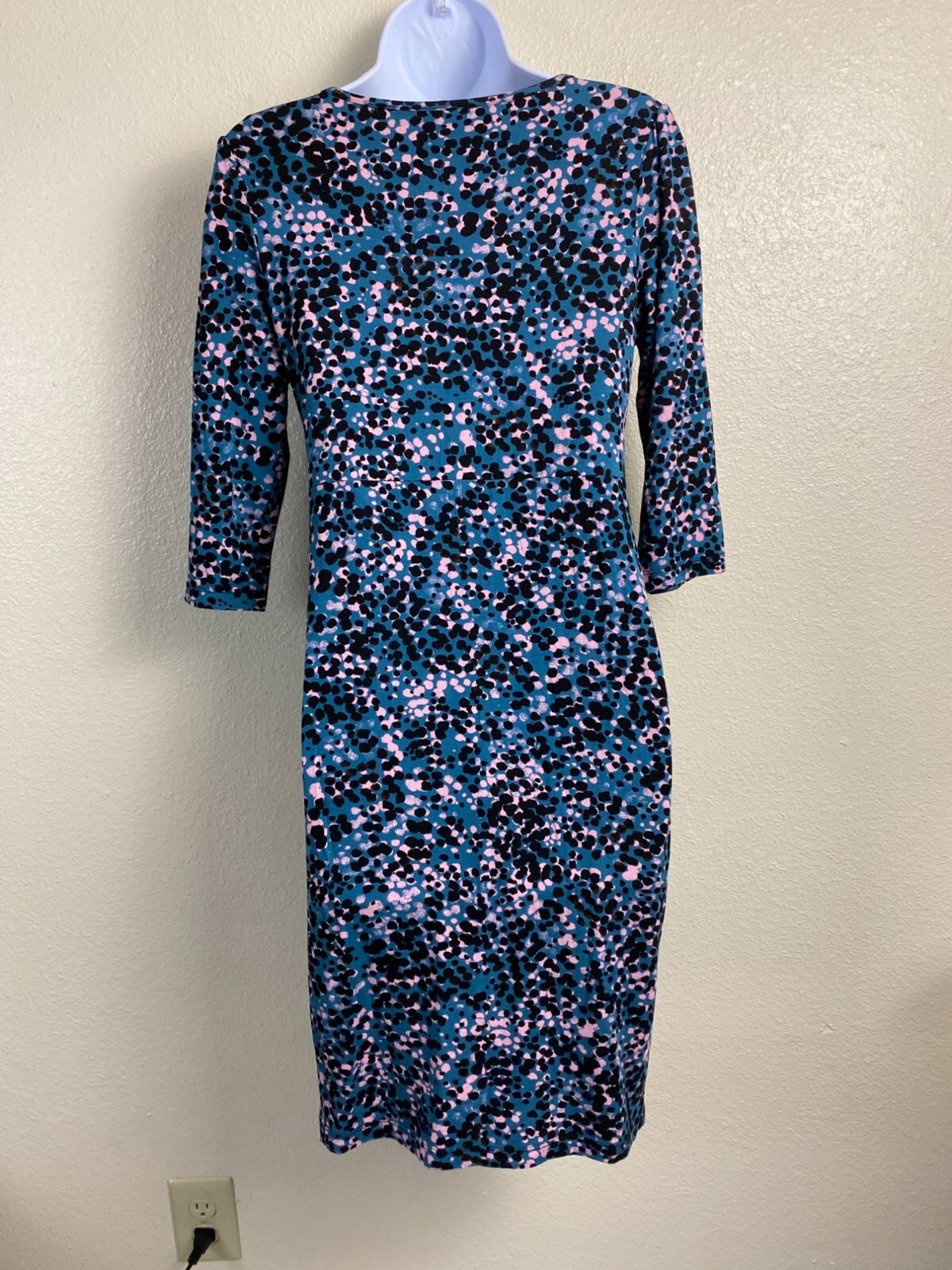 Seraphine Blue Abstract Maternity Dress Women Size 4 3/4 Sleeve Jersey Stretch
