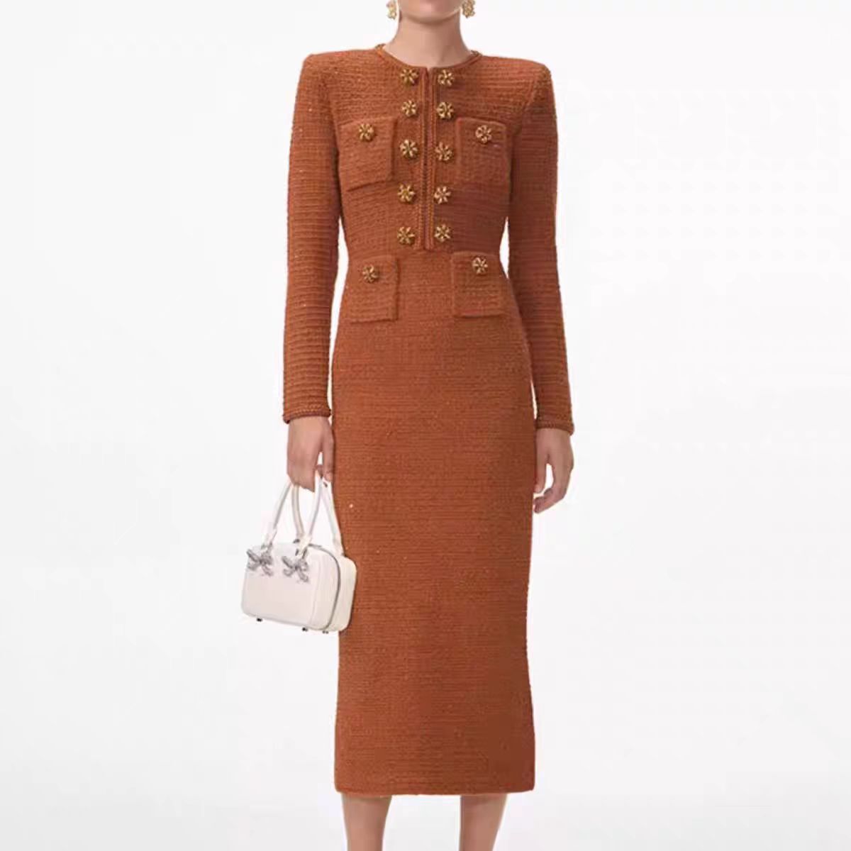 Self-Portrait Woman Slim-fit Long Sleeve Knitted Long Dress