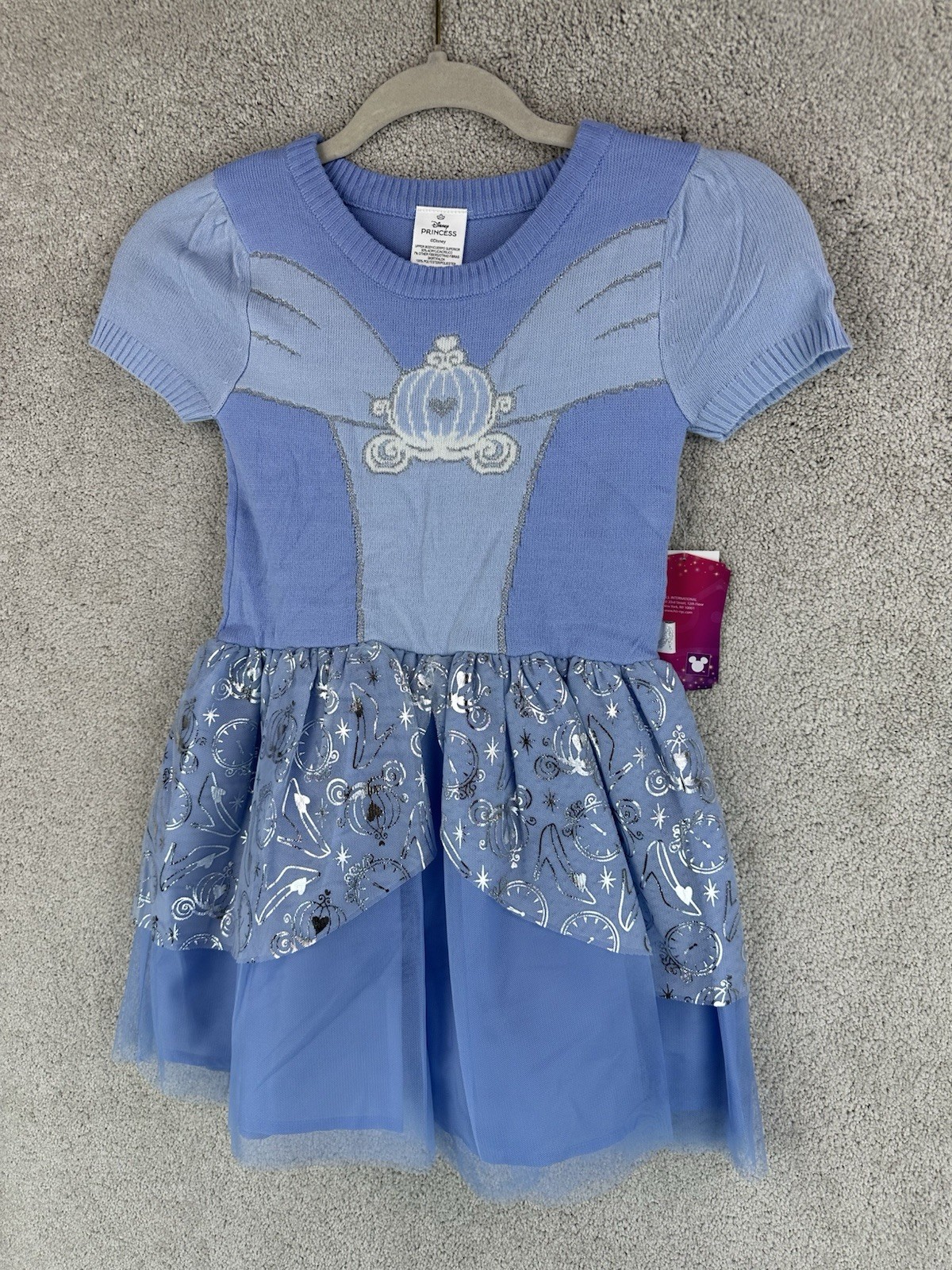 Disney Princess Cinderella Light Blue Short Sleeve Tulle Dress Kids S (6/6X)