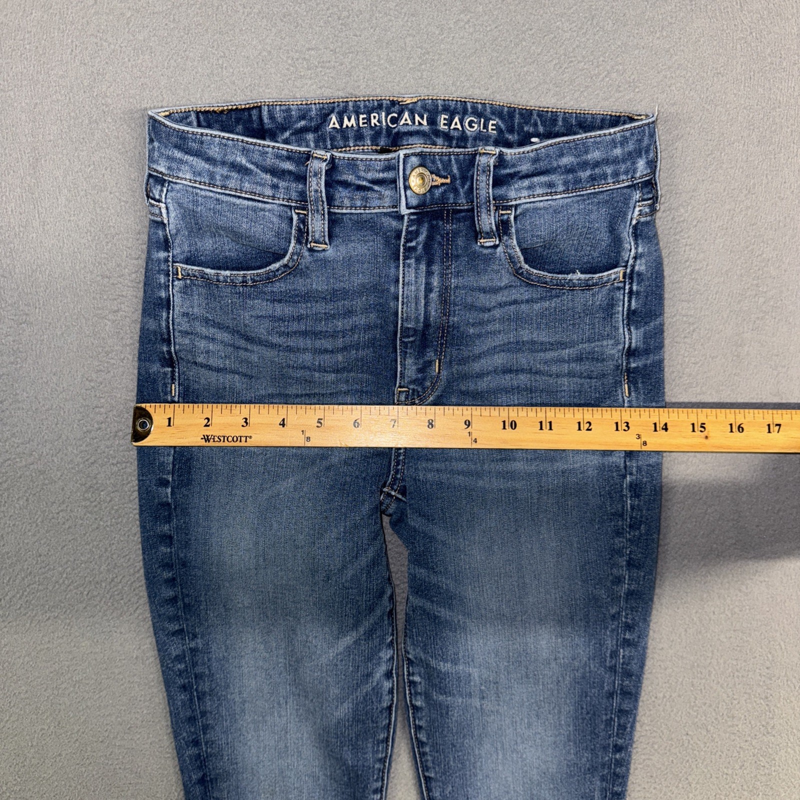 American Eagle Jeans Womens 2 Blue Hi-Rise Jegging Stretch Distressed Denim