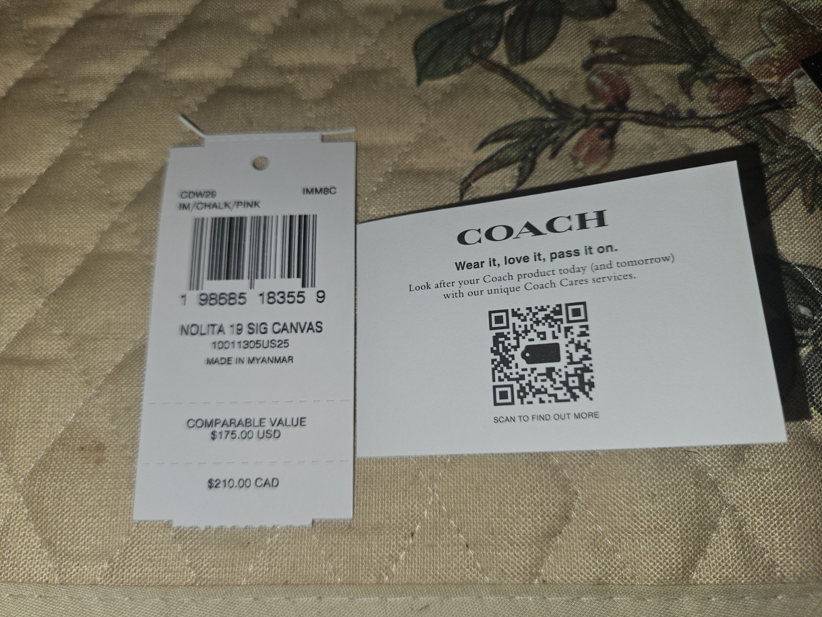 COACH NOLITA 19 SIGNATURE CANVAS CHALK/PINK NWT STYLE:CDW29 RETAIL:$175