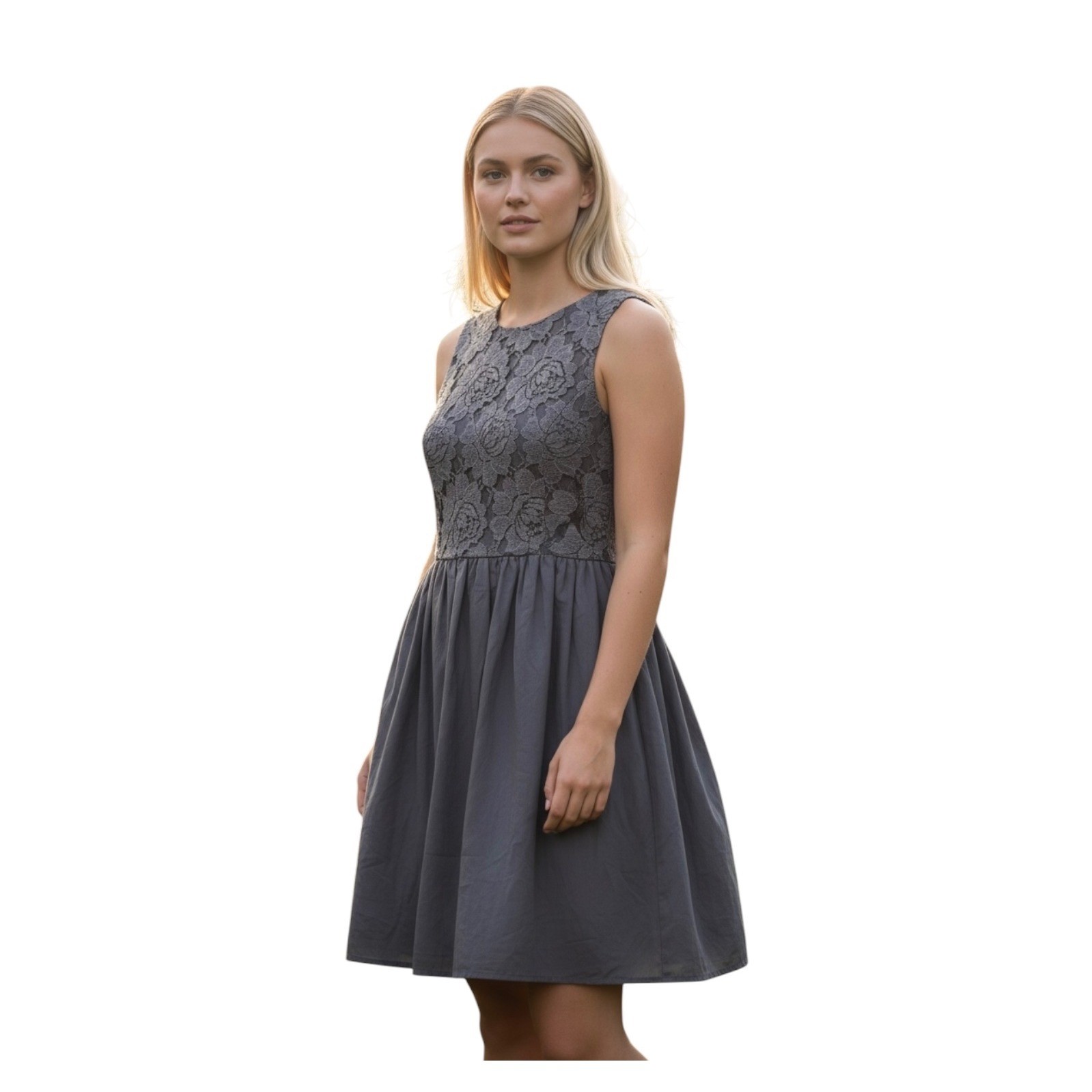 Altar’d State Gray Lace Bodice Fit & Flare Mini Dress Sleeveless Gray Size L