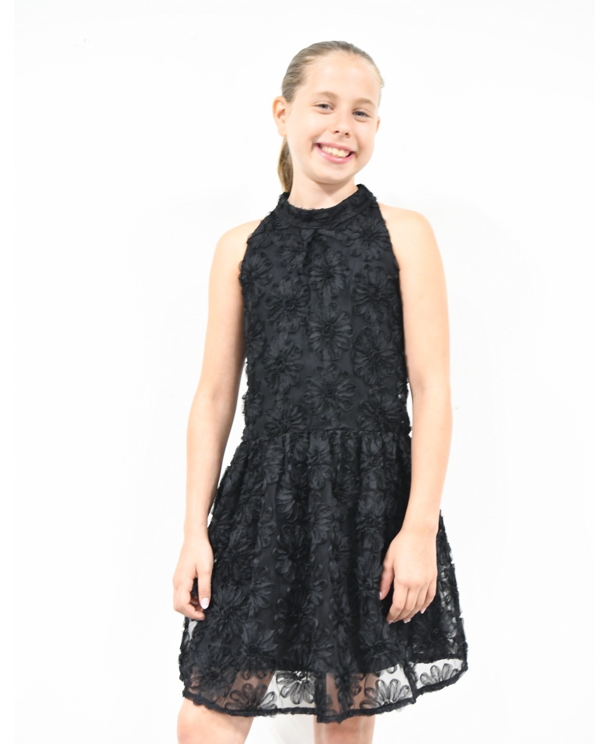 NWT Pink & Violet Big Girls All Over Soutache Mesh U-Neck Dress – Black