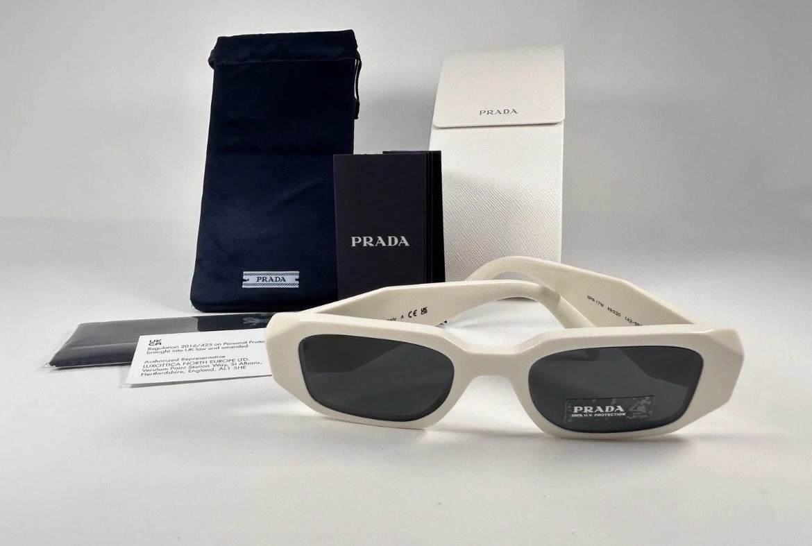Authentic PRADA SPR 17W 49[]20 142-5S0 Talc Dark Gray Sunglasses