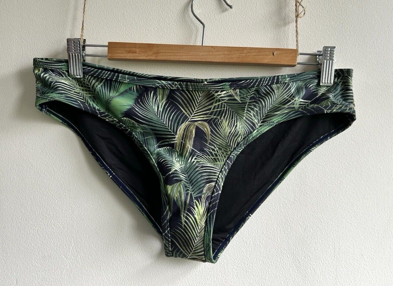 Fat Face Bikini Bottoms Size 12 Palm Print Black Green Khaki Holiday Beach