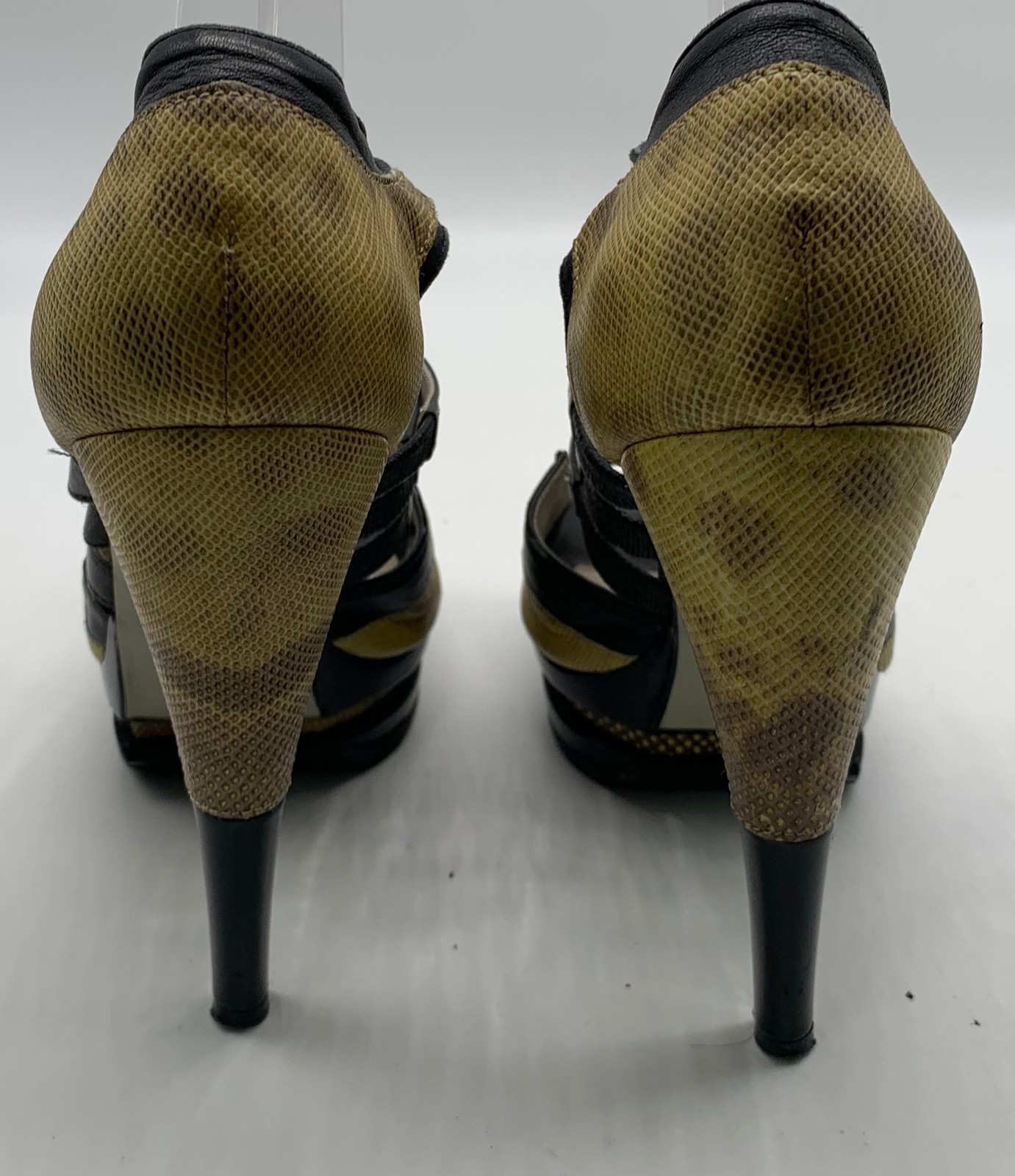 Jason Wu Womens Black Brown Yellow Leather Strappy Peep Toe Platform Pumps sz 38