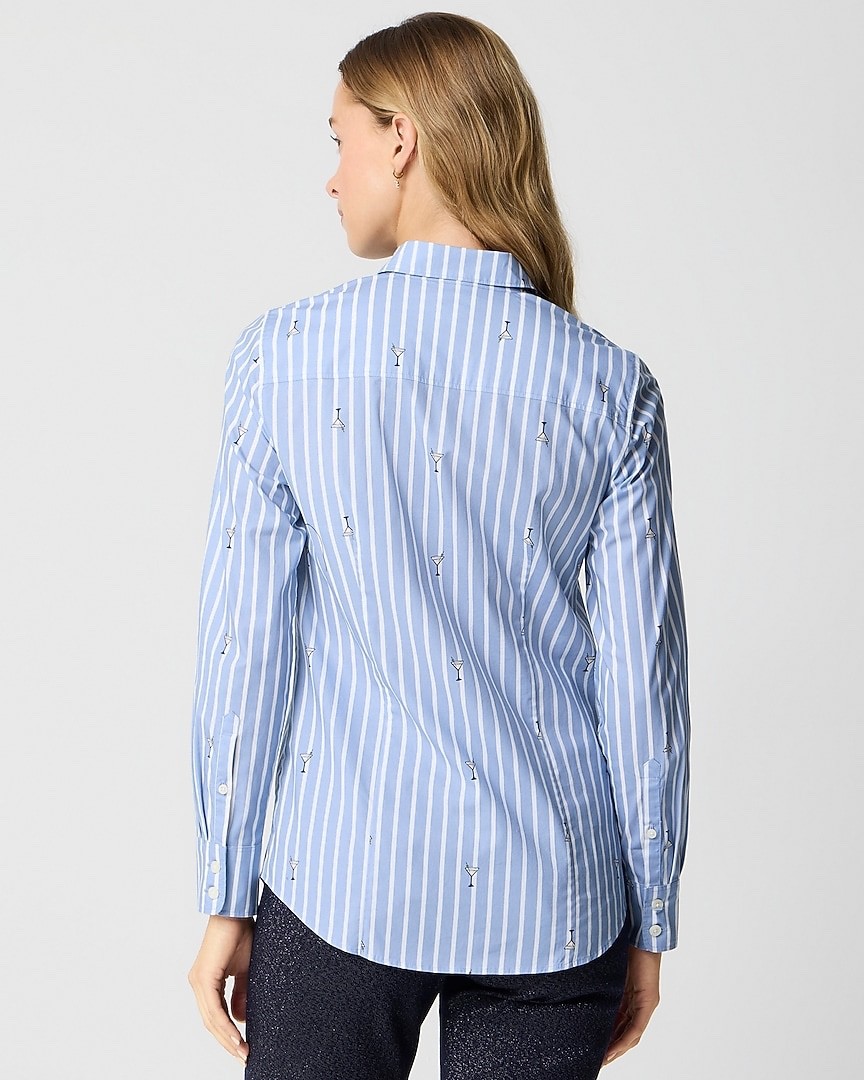 NWT J CREW Petite Blue Stripe Martini Print Cotton Stretch Shirt Sz PM