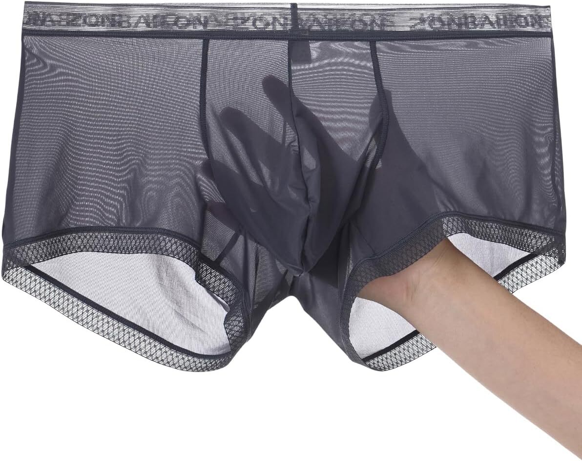 Zonbailon Men’s Ice Silk Boxer Briefs Transparent Stretch See-Through Underwear