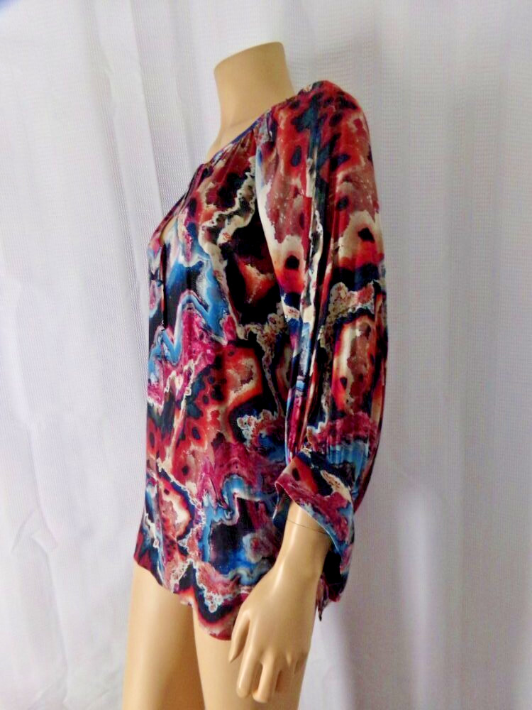 KAREN KANE Blouse Top Peasant Large Berry Mountains Multi color loose fit NWT