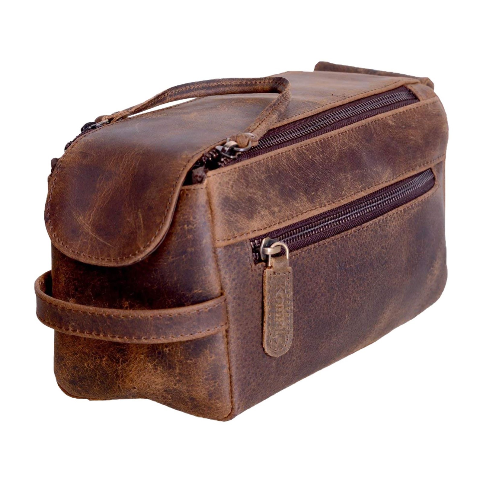 Premium Buffalo Leather Toiletry Bag – Water-Resistant Grooming Pouch, Unisex Tr