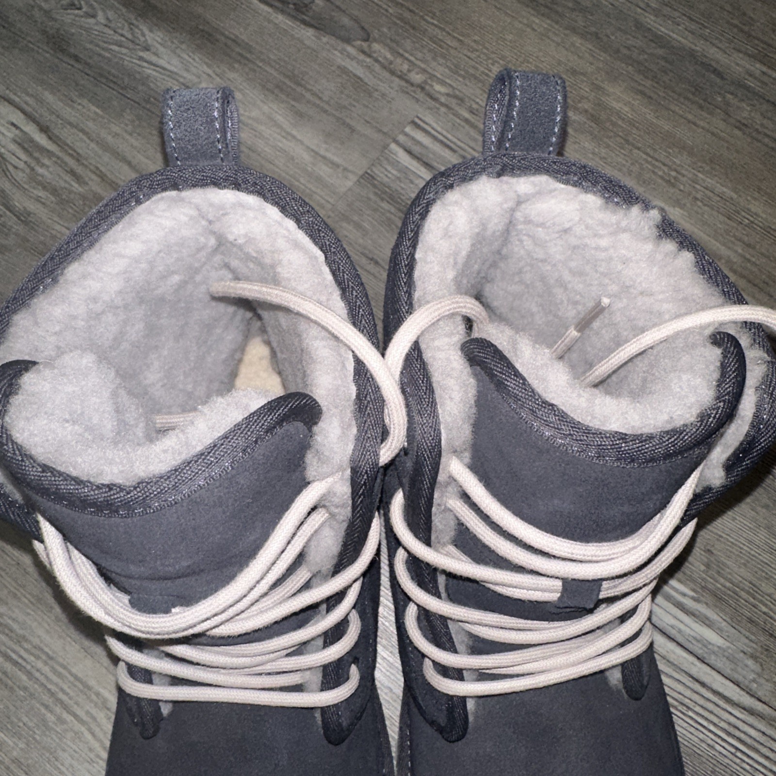 UGG AUSTRALIA Harkley True Navy Suede Leather Real Fur Lace Up Mens Boots SZ 12