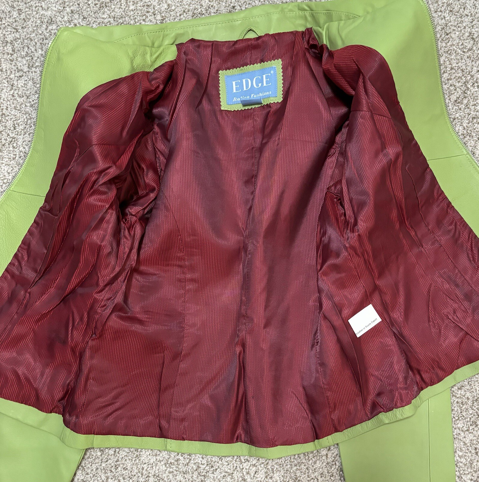 Edge Italian Genuine Leather Jacket Coat Green Large Tailored Italy Fashion New
