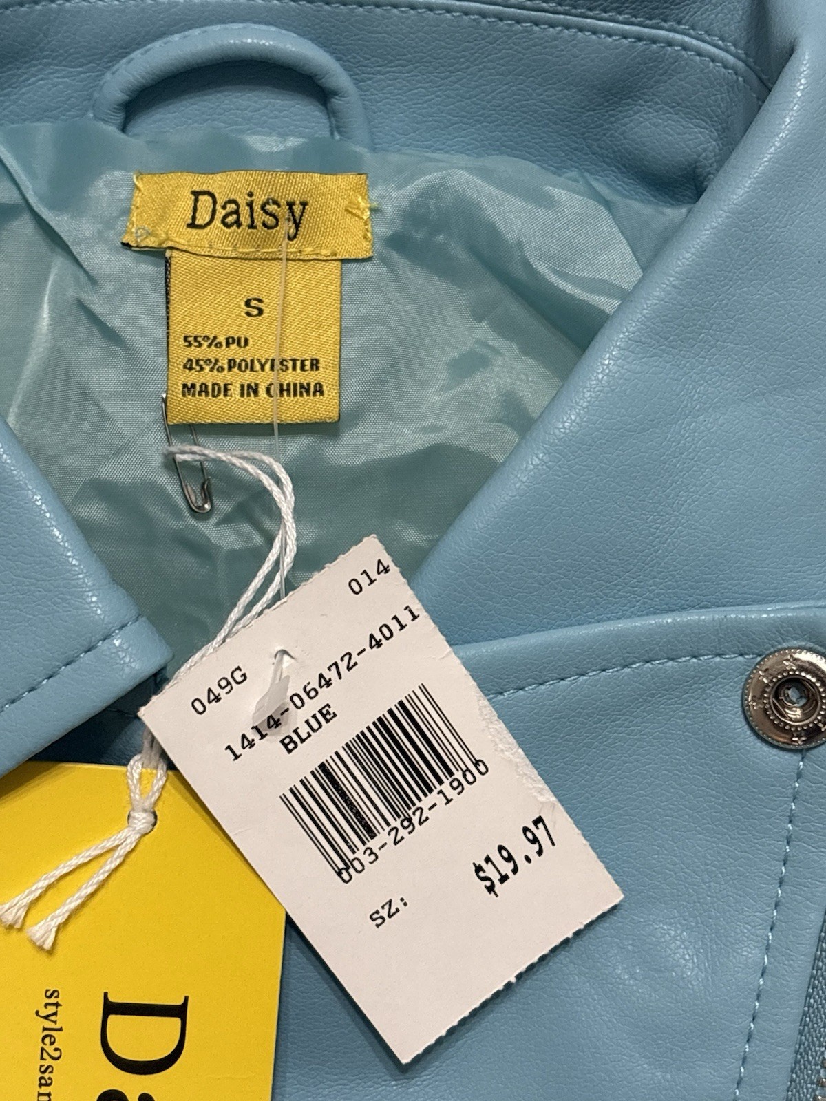 Daisy Blue Cropped Biker Jacket Belted Zipper Epaulette Women’s Size S F18